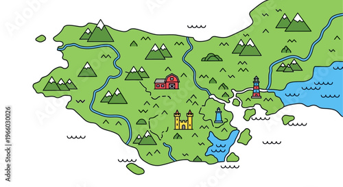 Colorful fantasy map with mountains.