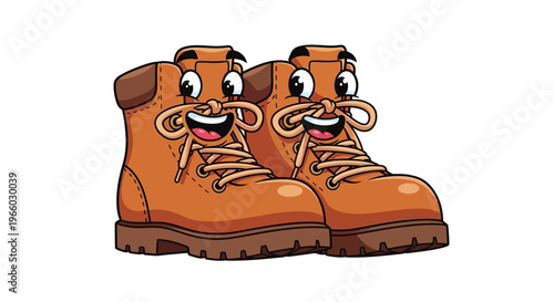 Cartoon brown boots with faces.