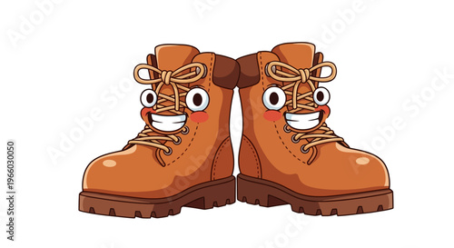 Brown Cartoon Boots with Smiling Faces.