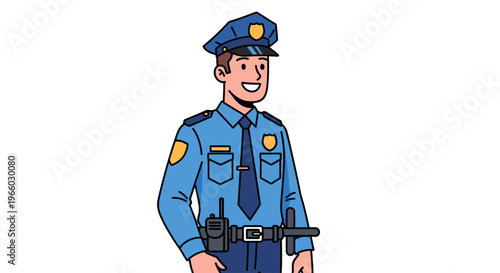Cartoon police officer in uniform standing.