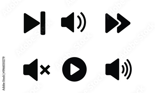 Media Control Icons Set Play Pause Volume Symbols