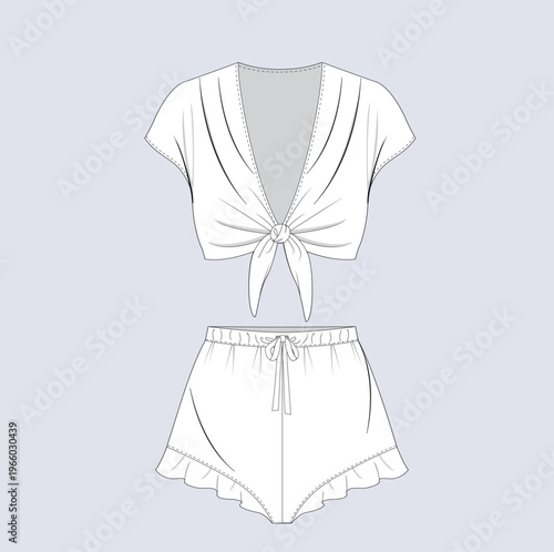 Womens Crop Top Shorts Sleepwear