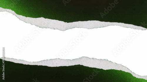 Torn paper edges with dark green and white textured watercolor effect ripped paper