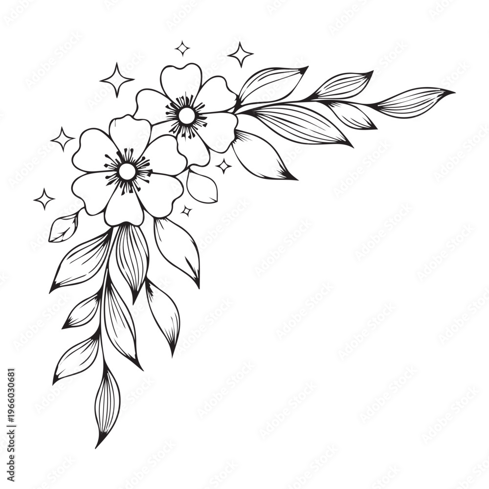 Obraz premium floral corner design with flowers and leaves isolated on transparent background