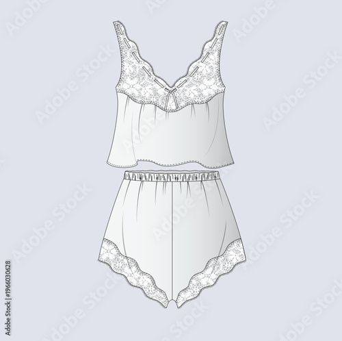 Lace Trim Womens Sleepwear Set