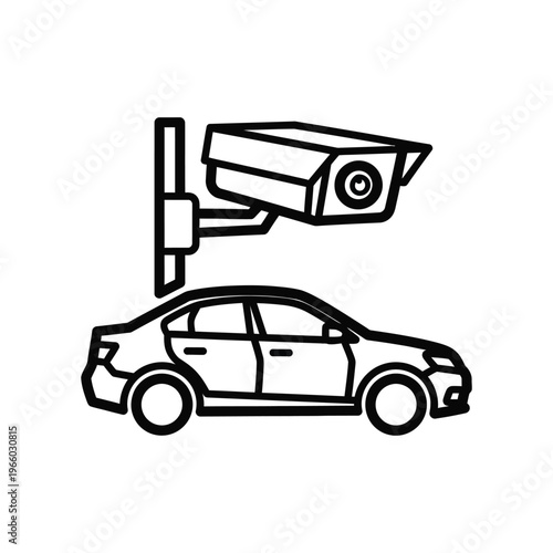 CCTV surveillance camera monitoring a parked car for security and theft prevention in a public parking area or private driveway