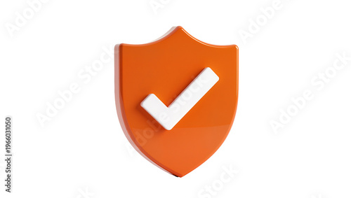 Photography Orange shield with white checkmark, isolated on transparent background for safet