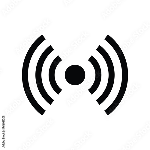 Minimalist black wireless signal icon representing digital connectivity, radio wave broadcasting, and internet hotspot access for modern technology interfaces.