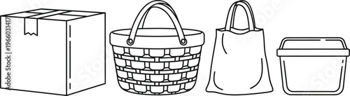 Four different types of containers displayed in a row Vector