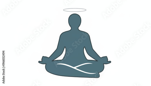 Spiritual wellness icon of a person in a yoga lotus pose. Minimalist silhouette with a halo for meditation and mindfulness concepts. Flat vector illustration