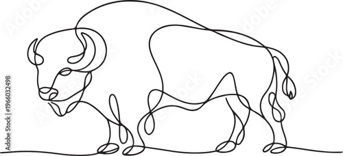 Detailed bison wildlife line drawing illustration with natural anatomy rustic western animal art concept
