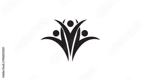 People abstract logo with upward reaching arms in a united group, symbolizing community, growth, and success.
