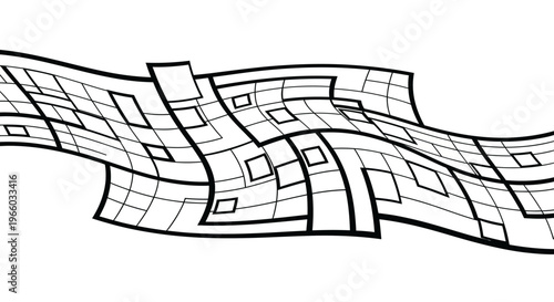 Abstract geometric pattern with curved grid lines on white background