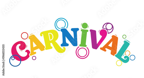 Colorful carnival text with vibrant letters and circular decorative elements