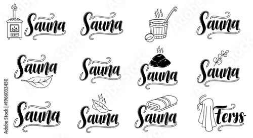 Handwritten sauna designs with elements for relaxation and wellness
