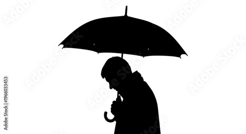 Silhouette of person holding umbrella in rainy weather
