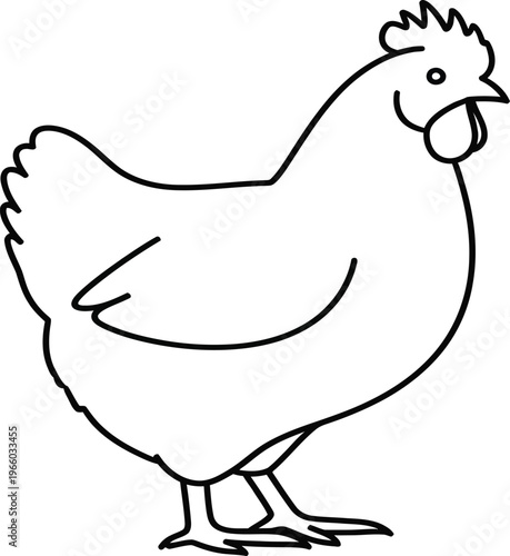 A simple line drawing of a rooster standing upright with a comb on its head Vector