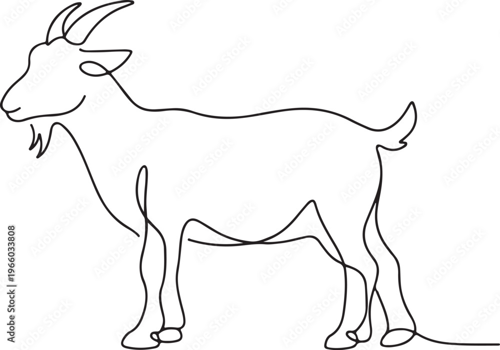 Fototapeta premium Minimalist goat line drawing farm animal illustration rustic agriculture livestock concept