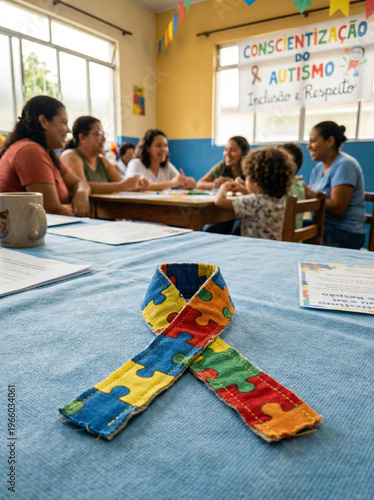 Autism awareness ribbon in a classroom