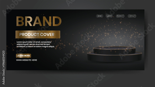Luxury brand product presentation stage advertisement banner, With black and gold elegant cosmetic lunch preview template