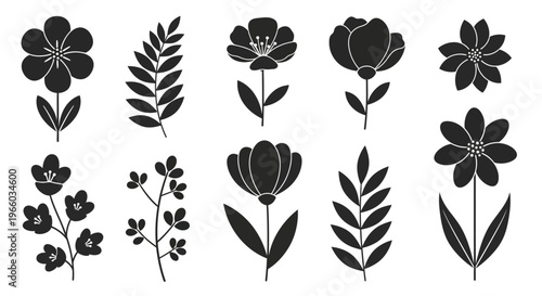 Elegant black silhouette flowers collection for creative design projects