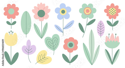 Colorful flat flower collection with minimalist pastel design