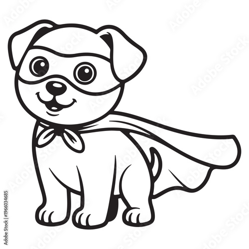 Cute Superhero Dog Mascot Line Art Illustration