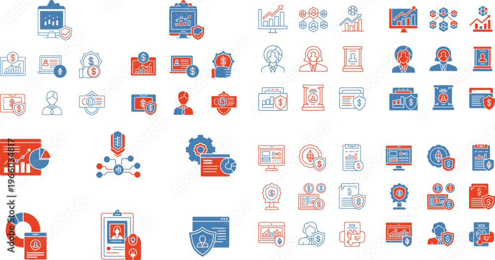 Naklejka premium Business Finance and Security Icons Set – Banking, Protection and Data Safety Vector Collection