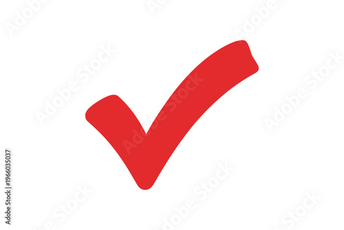A simple flat design illustration of a bright red checkmark against a plain white background