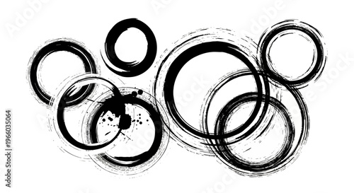 Abstract grunge circle pattern with ink splatter on white background