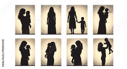 Diverse motherhood silhouettes cherishing moments of nurturing love and connection