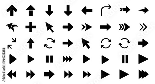 Collection of diverse vector arrows and navigation icons on white background