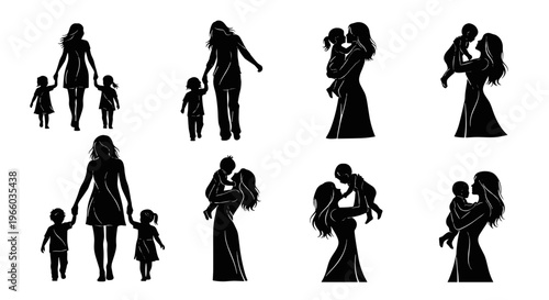 Motherhood silhouette collection warm embrace family love gentle care parenting