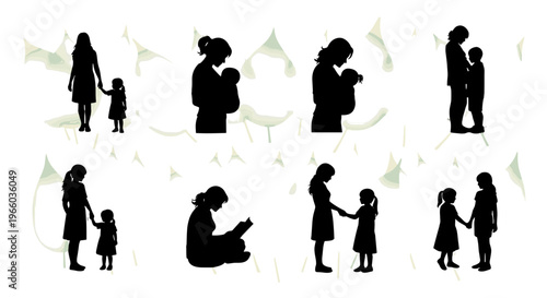 Diverse motherhood silhouettes nurturing bonds displayed through various tender