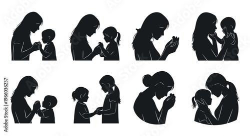 Mother and child silhouette collection love connection and family moments