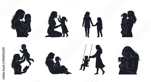 Silhouette collection mother and child moments bonding love family childhood