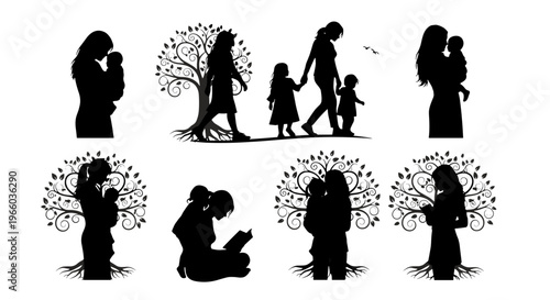 Motherhood silhouette collection nurturing family bonds love and growth