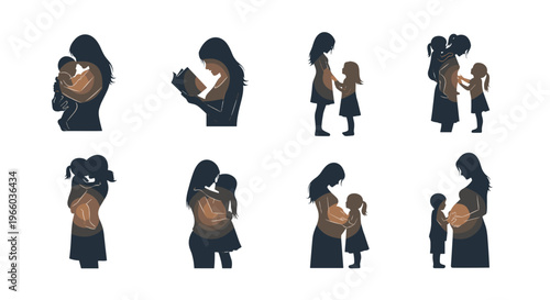 Diverse motherhood silhouettes nurturing bonds family moments pregnancy