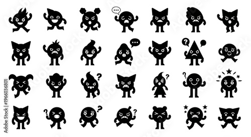 Silhouette cartoon characters with expressive faces and diverse emotions