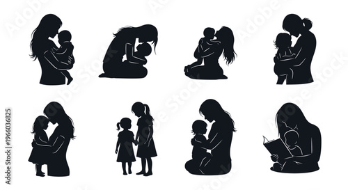 Diverse motherhood silhouettes tender moments of nurturing love and connection