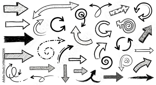 Hand drawn assorted arrows set on white background