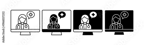 Chat doctor on computer icon online healthcare consultation messaging remote medical system