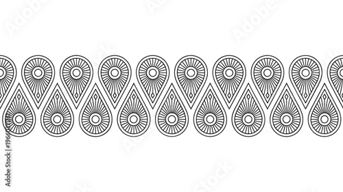 A continuous black and white seamless pattern featuring stylized teardrop and circular motifs high quality professional
