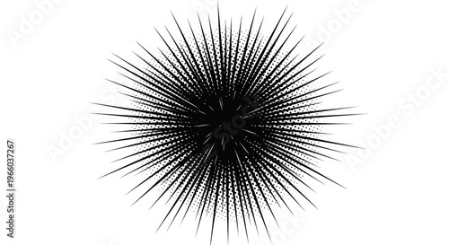 Dynamic radial burst design with halftone effect and spiky elements for modern impact