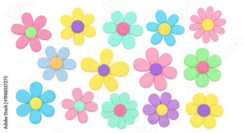 Colorful pastel floral arrangement in 3d style