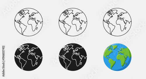 Minimalist and colorful globe designs in linear and 3d styles