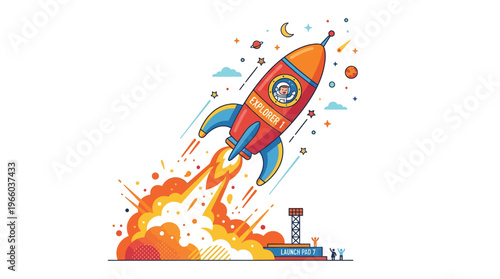 Rocket Ship Blasting Off Into Space.