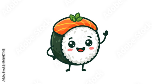Smiling Sushi Character Wearing Orange.