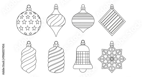 Black and white christmas ornament designs with star and stripe patterns for decoration