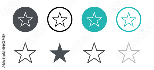 Set of star rating icons for review, feedback and favorite systems. Includes line and solid style collection. vector illustration